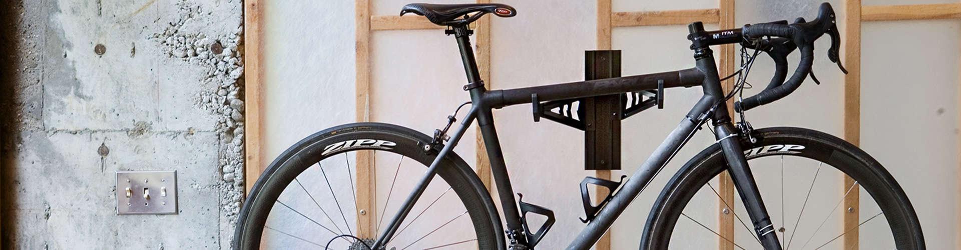 An image of a wall mounted bike storage cradle.