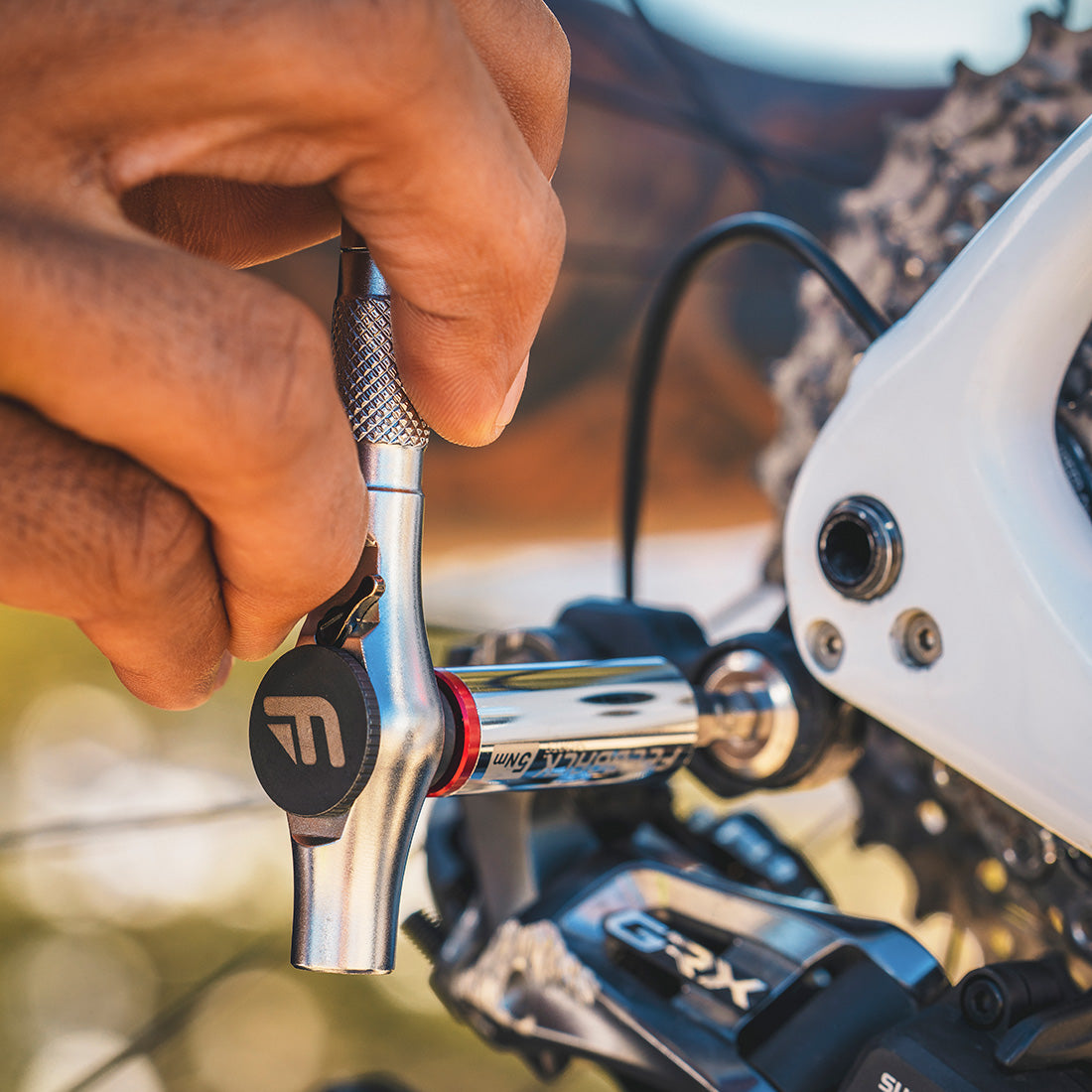 feedback sports reflex fixed torque ratchet kit being used on a bike