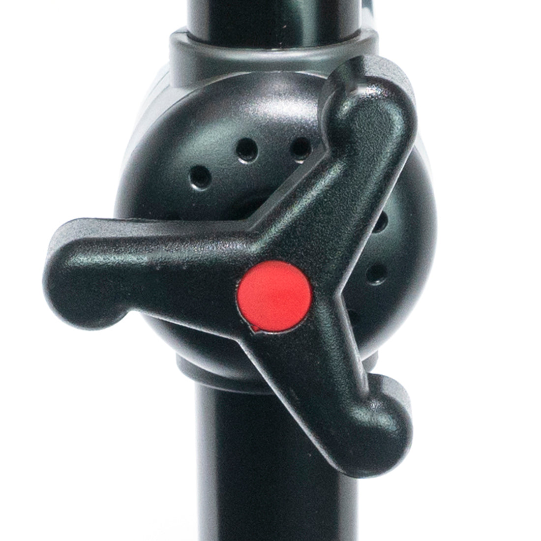 close up of a bike repair stand clamp jaw adjusting knob.