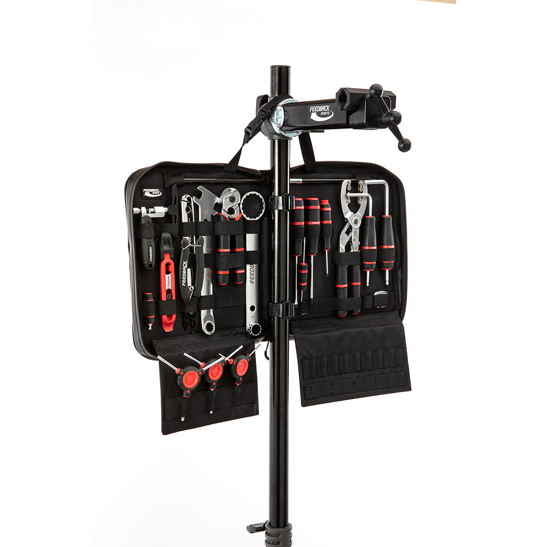 Feedback Sports Team Edition tool kit installed on Sport Mechanic repair stand ready to use.