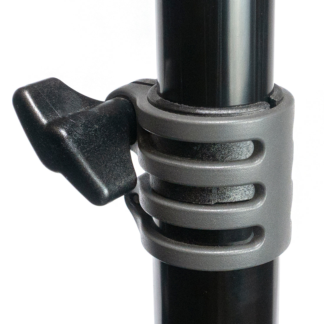 Close up of a bike repair stand telescoping main tube clamp.