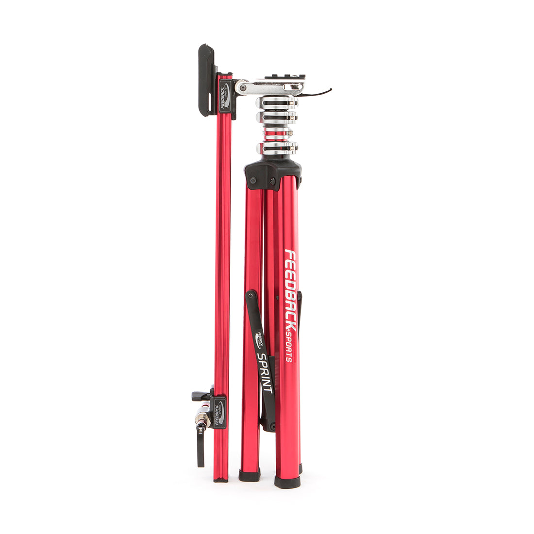 Feedback Sports Sprint repair stand folded not in use on white.