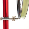 Close up of bike wheel truing stand rim indicator.